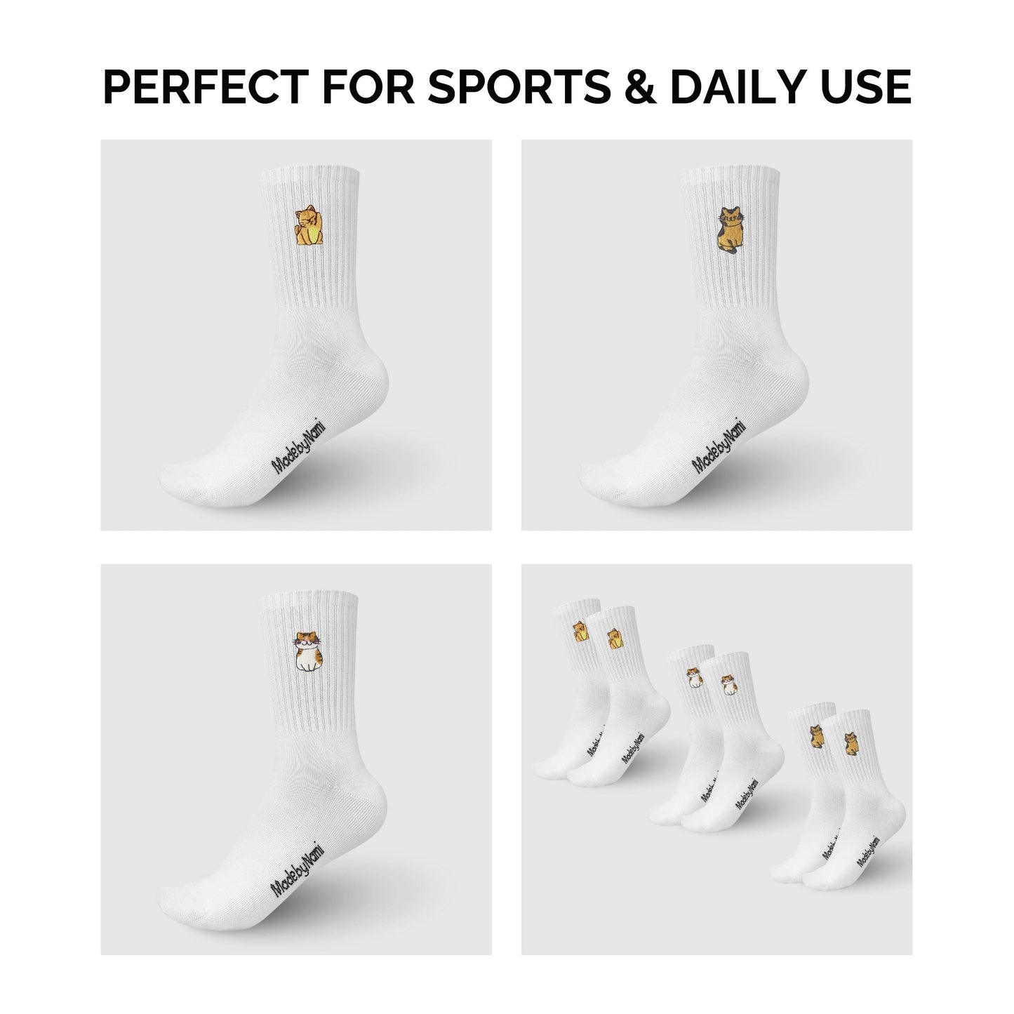 Lustige Tennissocken 3er Set mit Katzenmotiv – Unisex