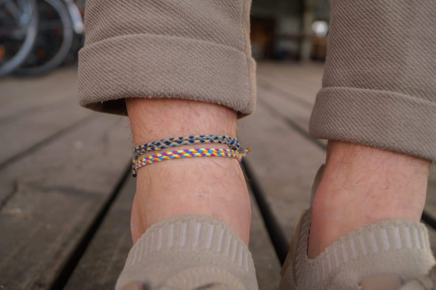 2x Simple Cotton Fußbändchen - Blau / Gelb - Made by Nami