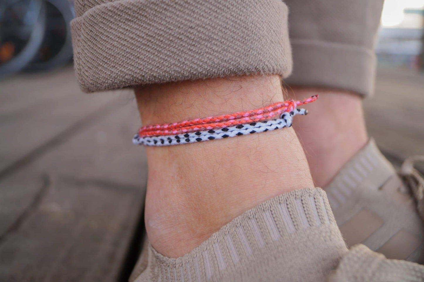 Made by Nami Surfer 2x SC Fußbändchen - Rot-Orange & Weiß