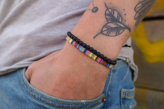 Chakra Perlen Armband 2er Set - Black Beads + Yellow Flat - Made by Nami