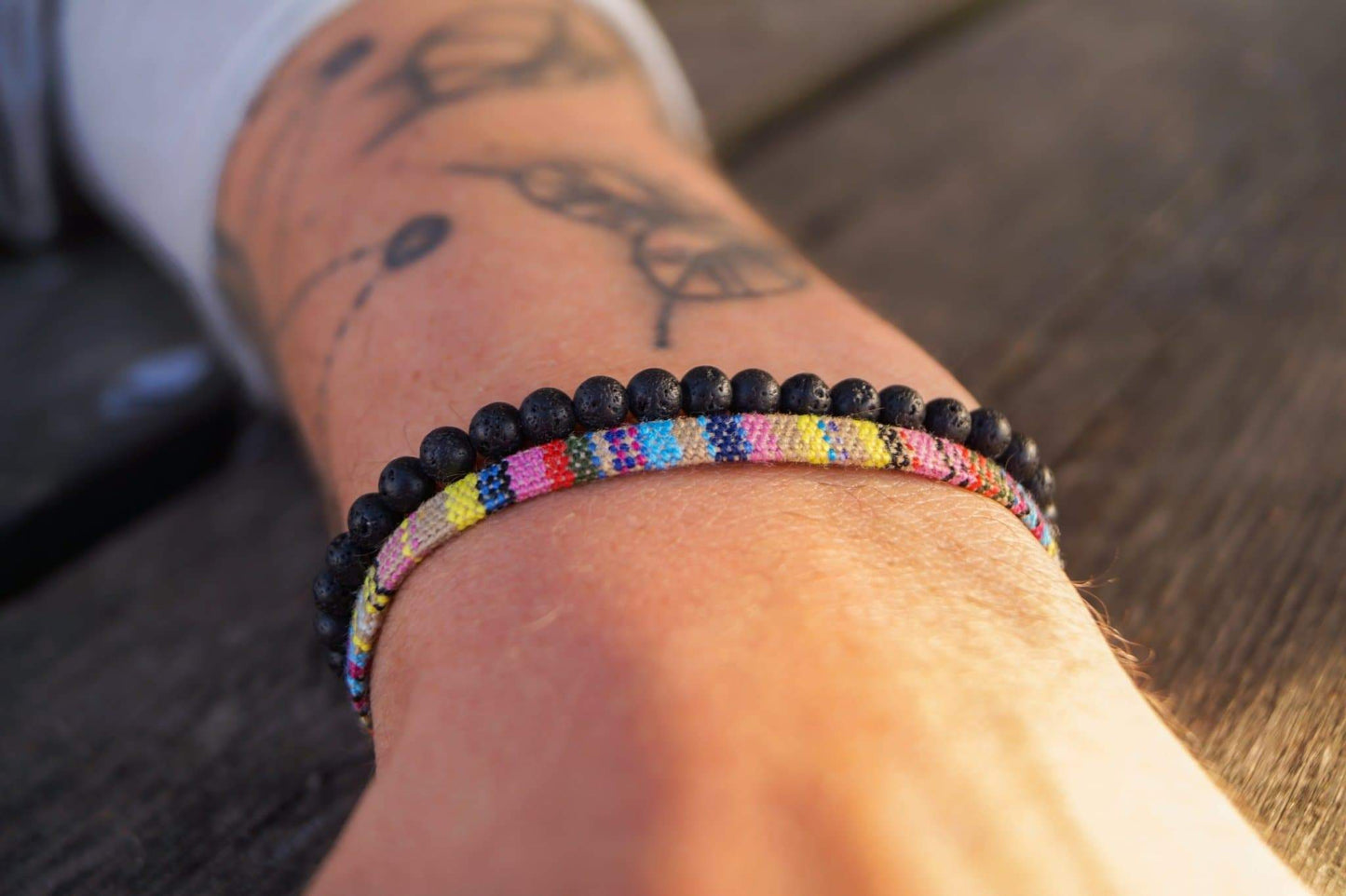 Chakra Perlen Armband 2er Set - Black Beads + Yellow Flat - Made by Nami
