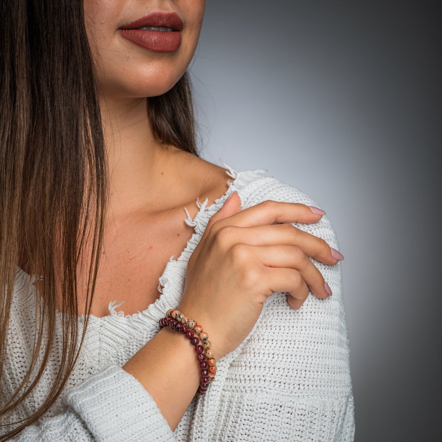 Made by Nami Surfer 2x Yoga Perlenarmband - Dunkelrot & Vulcano