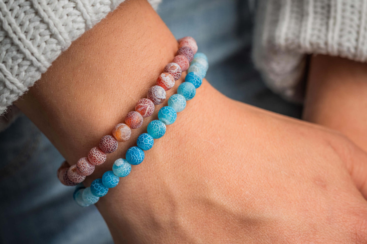 Made by Nami Surfer 2x Yoga Perlenarmband - Hellblau & Rot