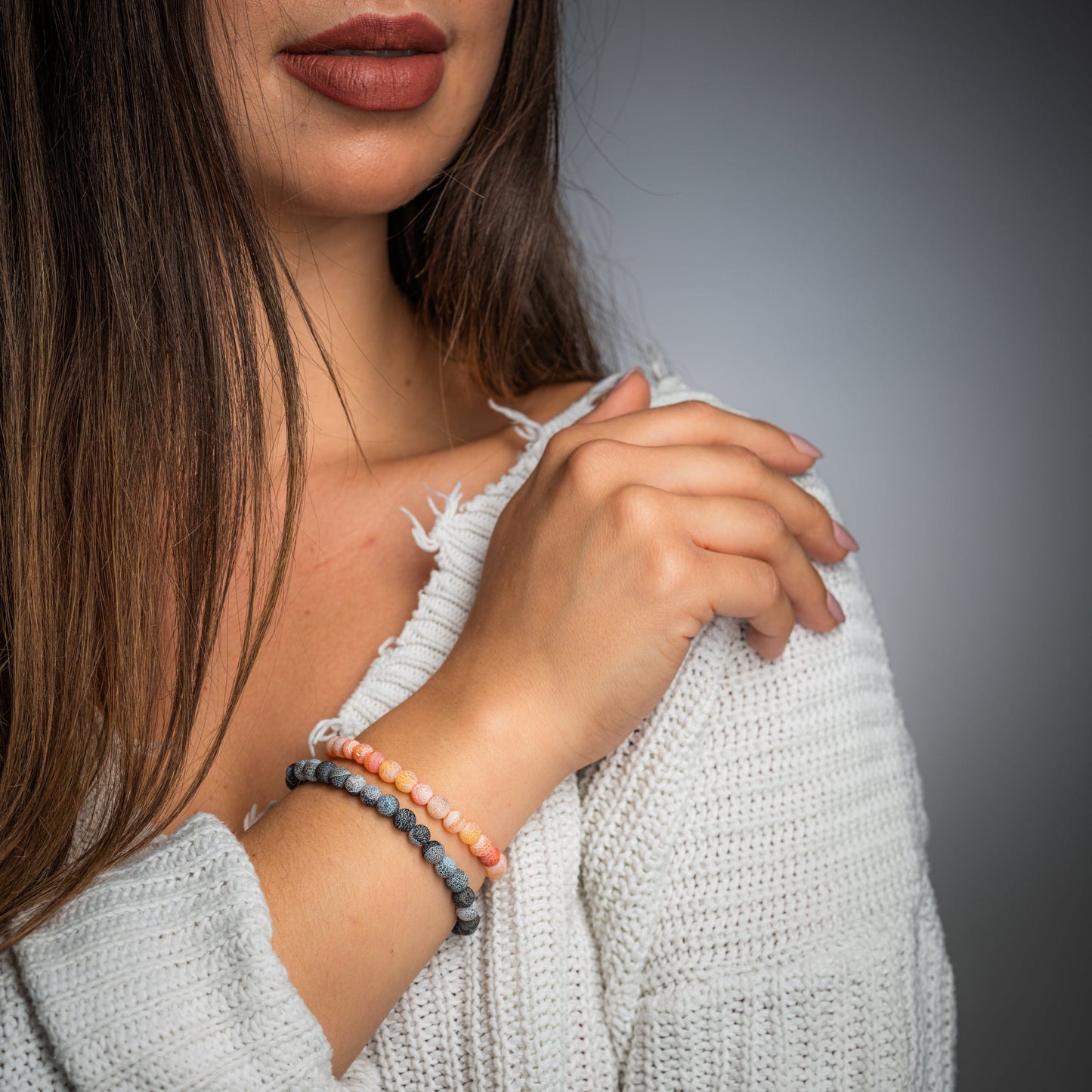 Made by Nami Surfer 2x Yoga Perlenarmband - Orange & Schwarz-Blau