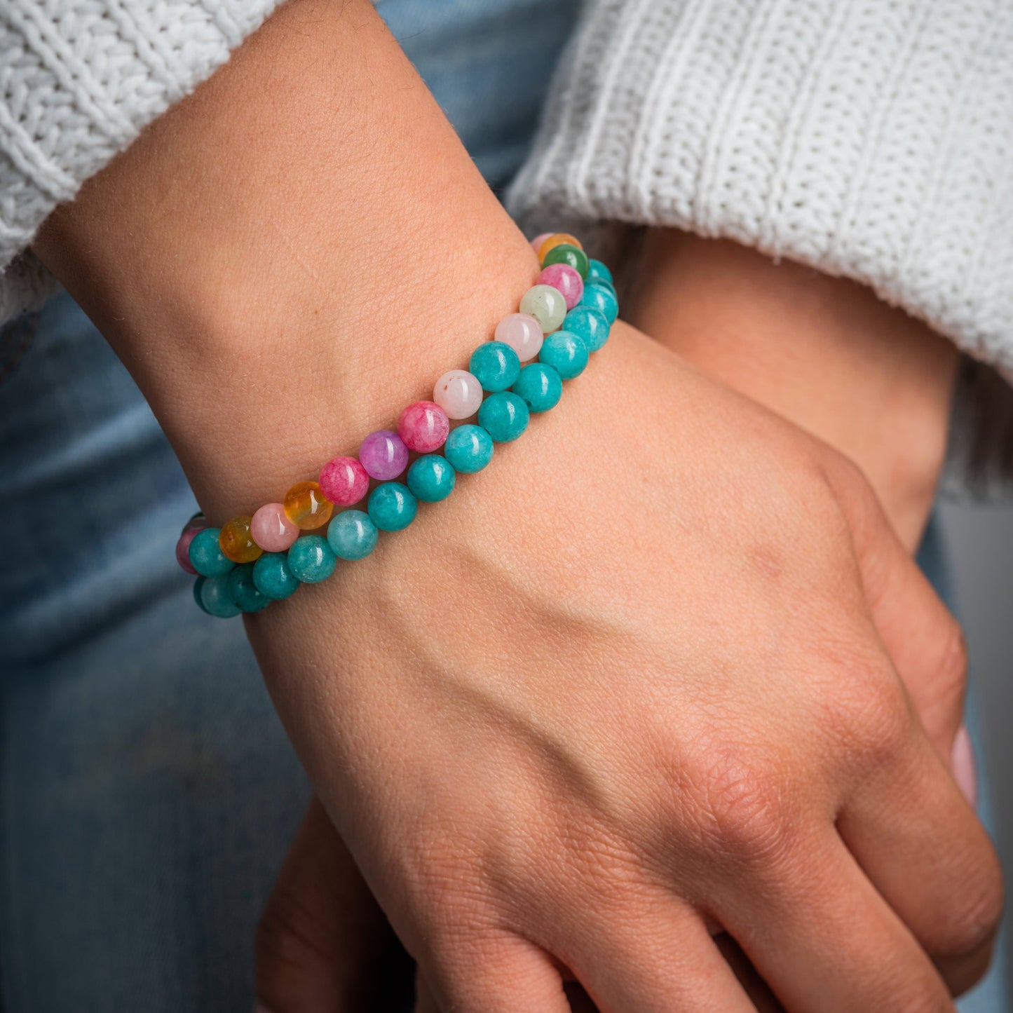 Made by Nami Surfer 2x Yoga Perlenarmband - Türkis & Bunt