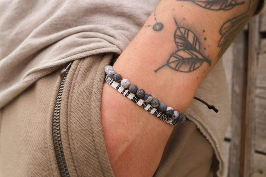 Chakra Perlen Armband 2er Set - Balack & White Beads - Made by Nami