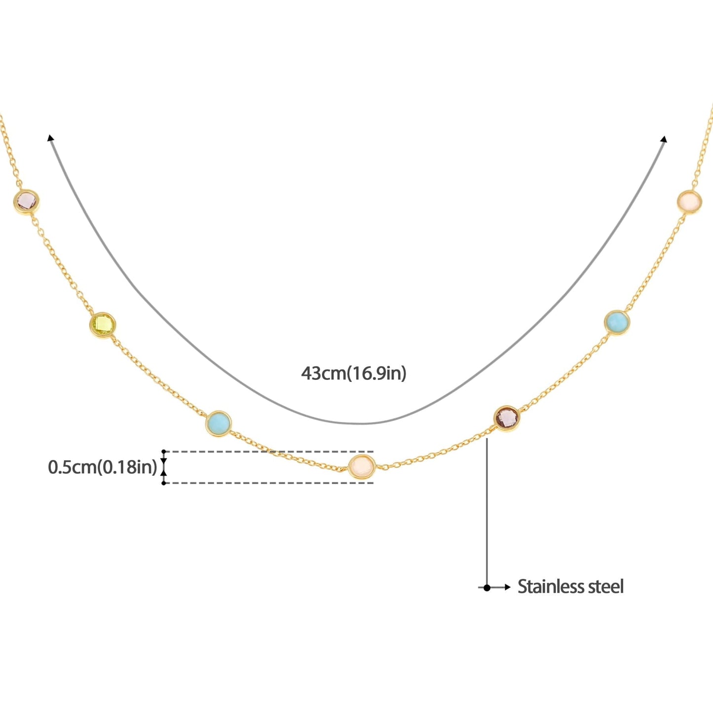 Goldkette mit bunten Edelsteinen – 925 Silber