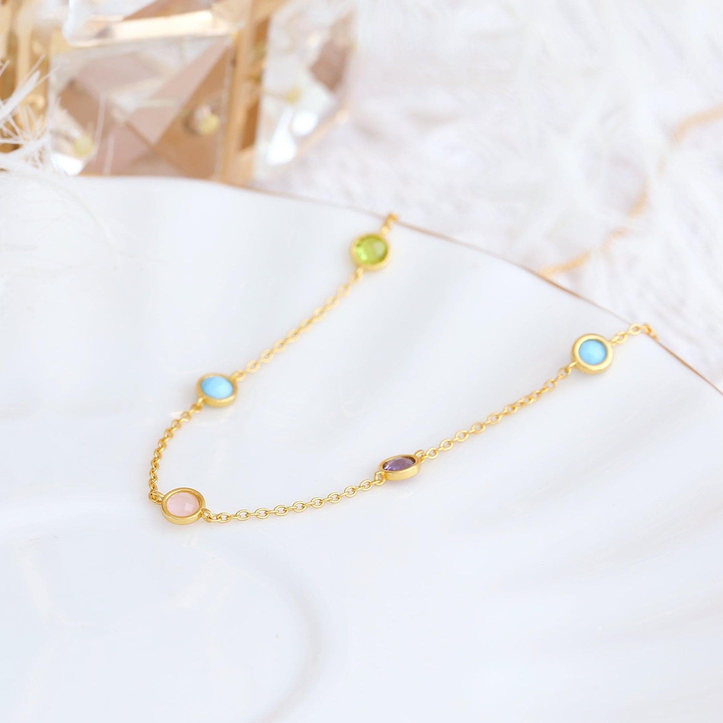 Goldkette mit bunten Edelsteinen – 925 Silber
