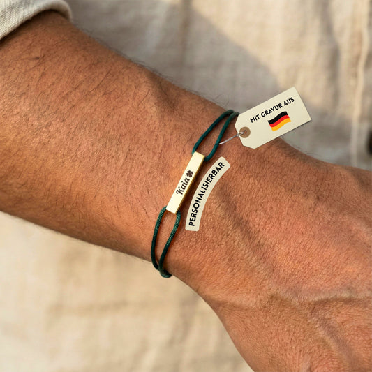 Armband mit Stab Personalisierbar aus Edelstahl mit Stoffband – Grün