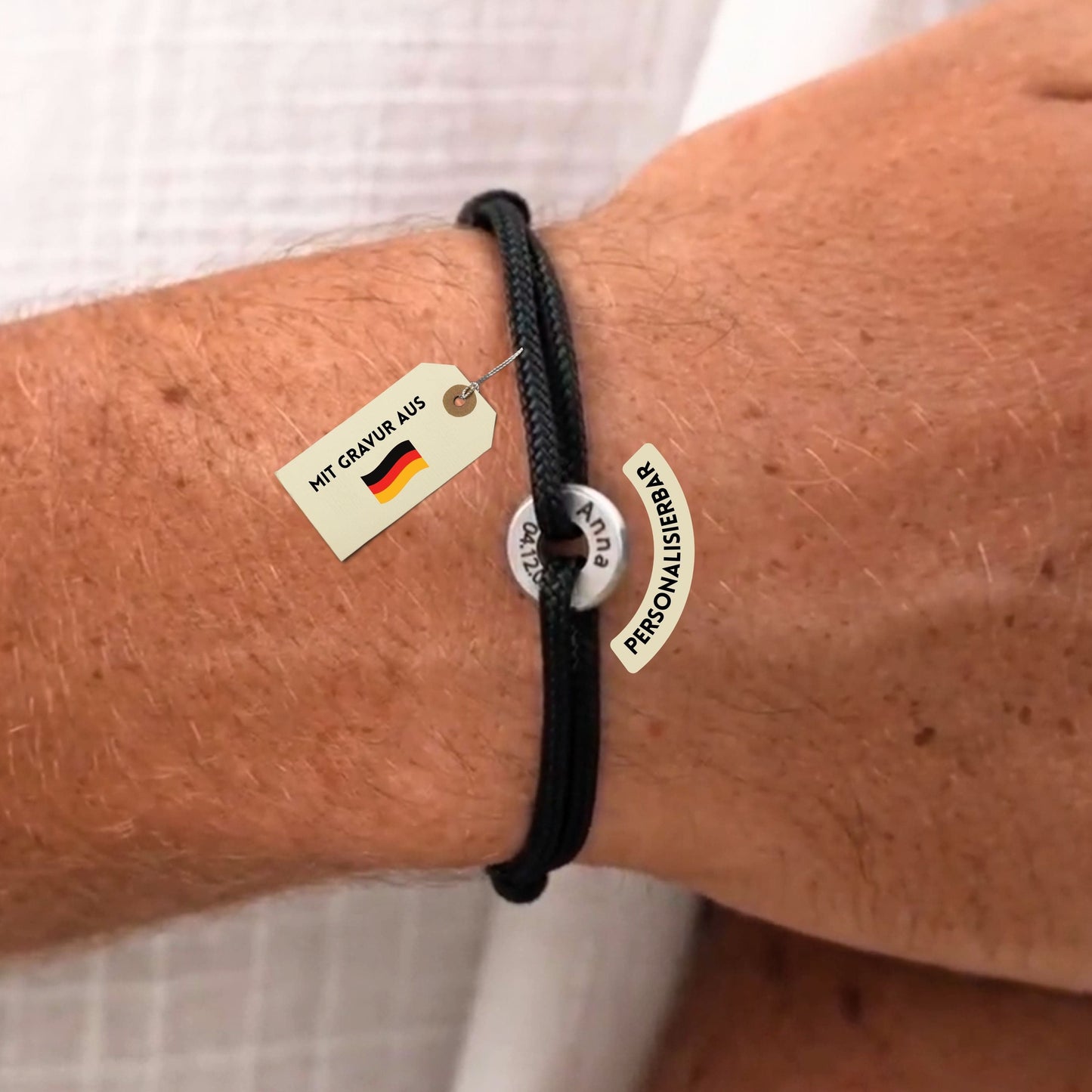 Armband mit Edelstahl-Ring und Kordelband