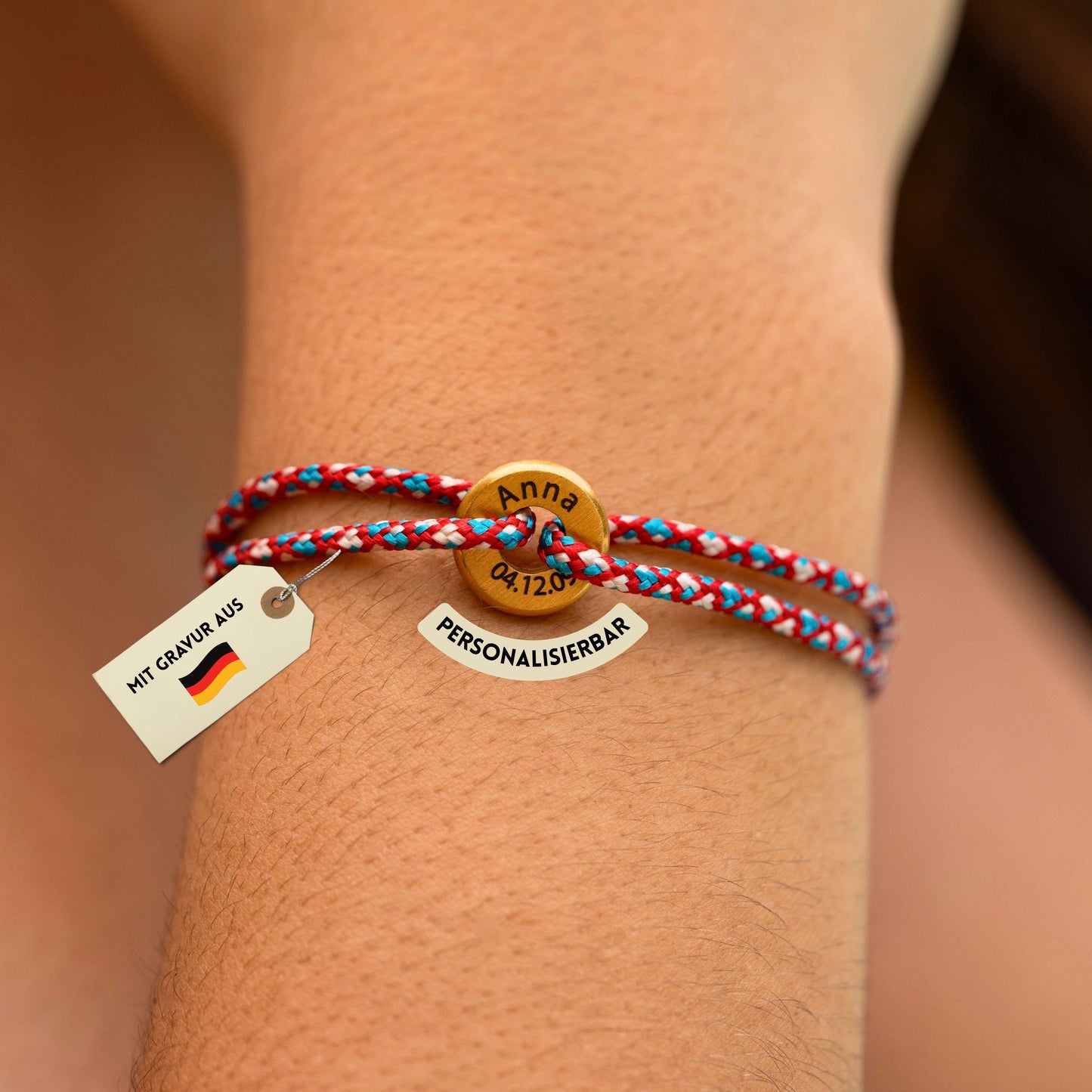 Armband mit Edelstahl-Ring und Kordelband