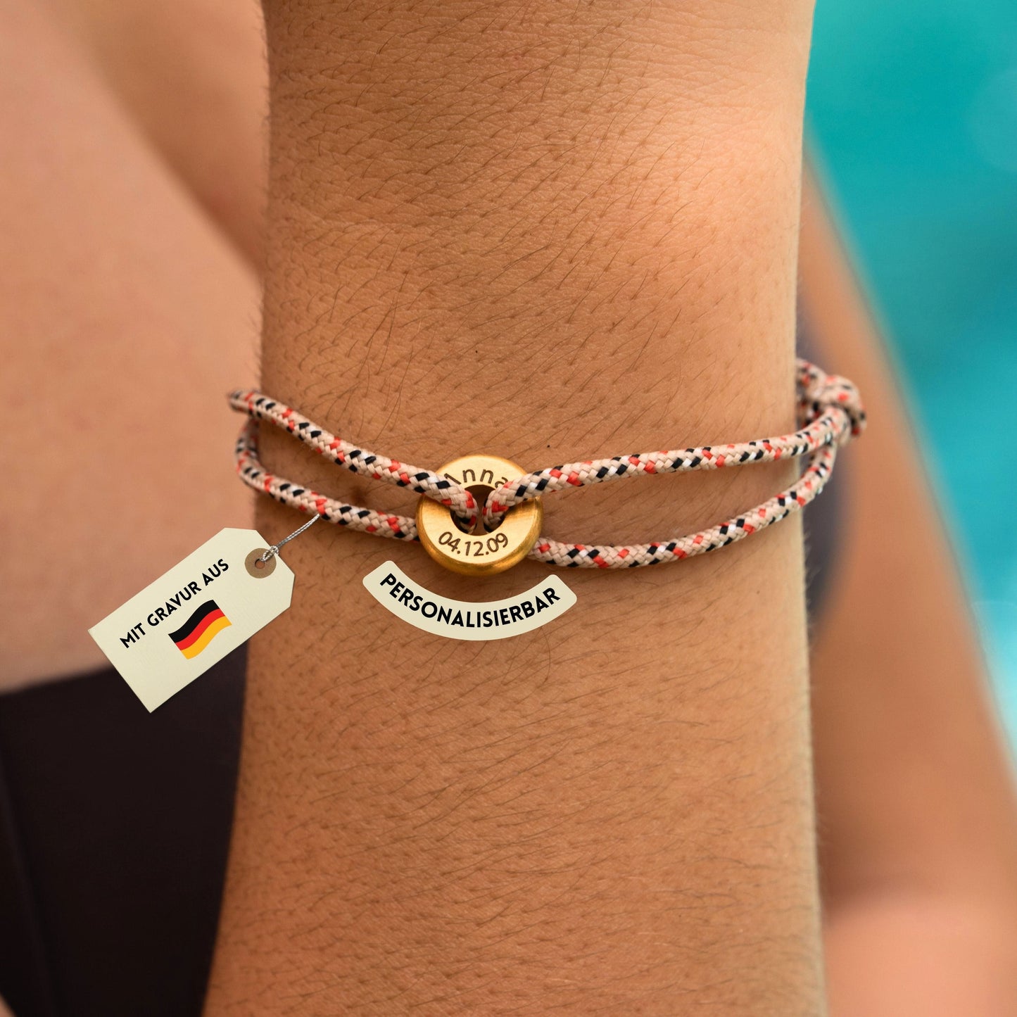 Armband mit Edelstahl-Ring und Kordelband