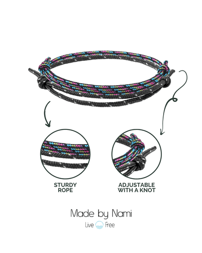 Surfer Armband 2er Set Schwarz & Multicolor – Wasserfest & Handgefertigt