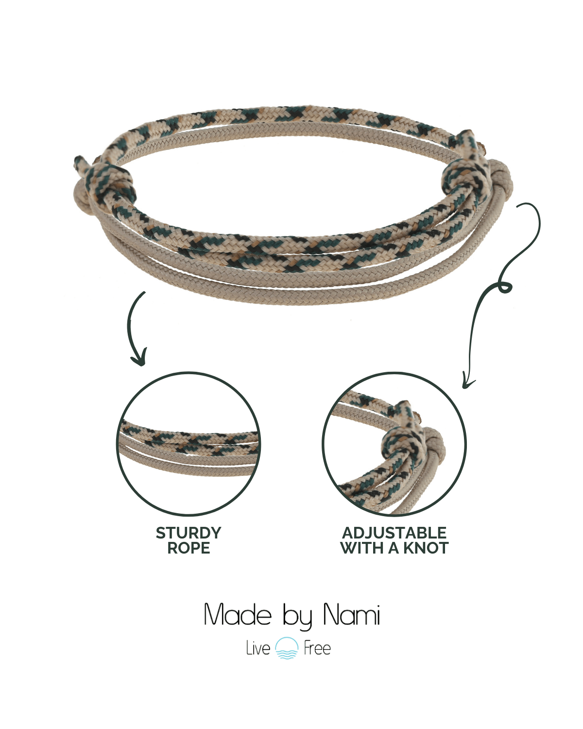 Surfer Armband 2er Set Beige & Grün – Wasserfest & Handgefertigt