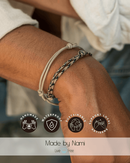 Surfer Armband 2er Set Beige & Grün – Wasserfest & Handgefertigt