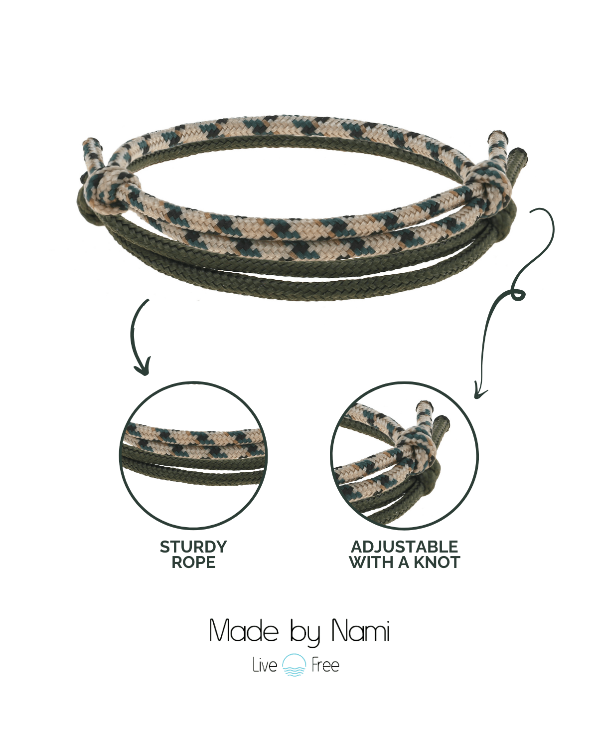 Surfer Armband 2er Set Olive & Sand – Wasserfest & Handgefertigt