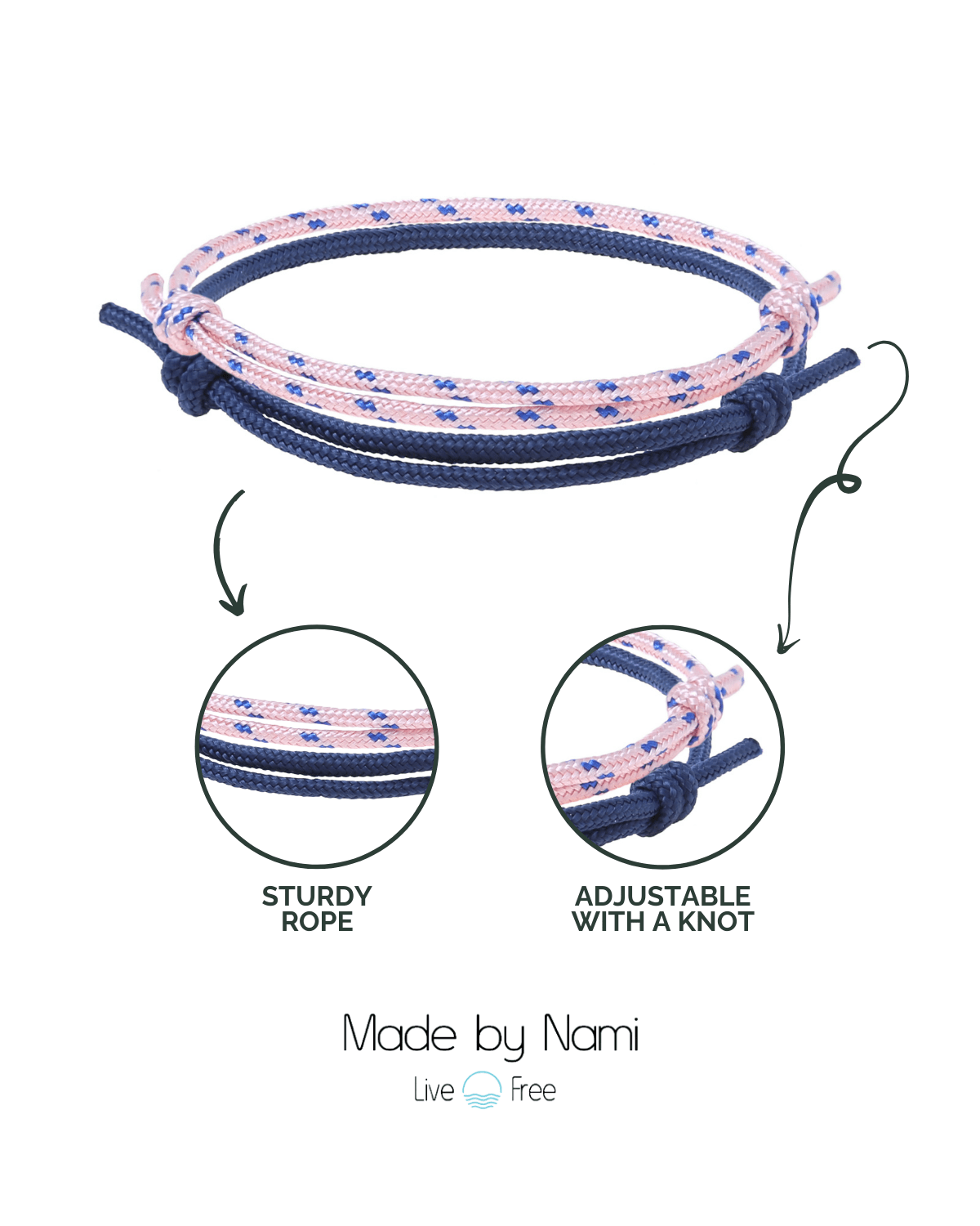 Surfer Armband Set (2er) Navy & Rosa - Wasserdicht & Verstellbar