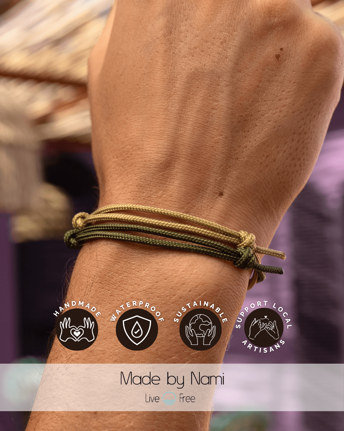 Surfer Armband 2er SetKhaki – Wasserfest & Handgefertigt