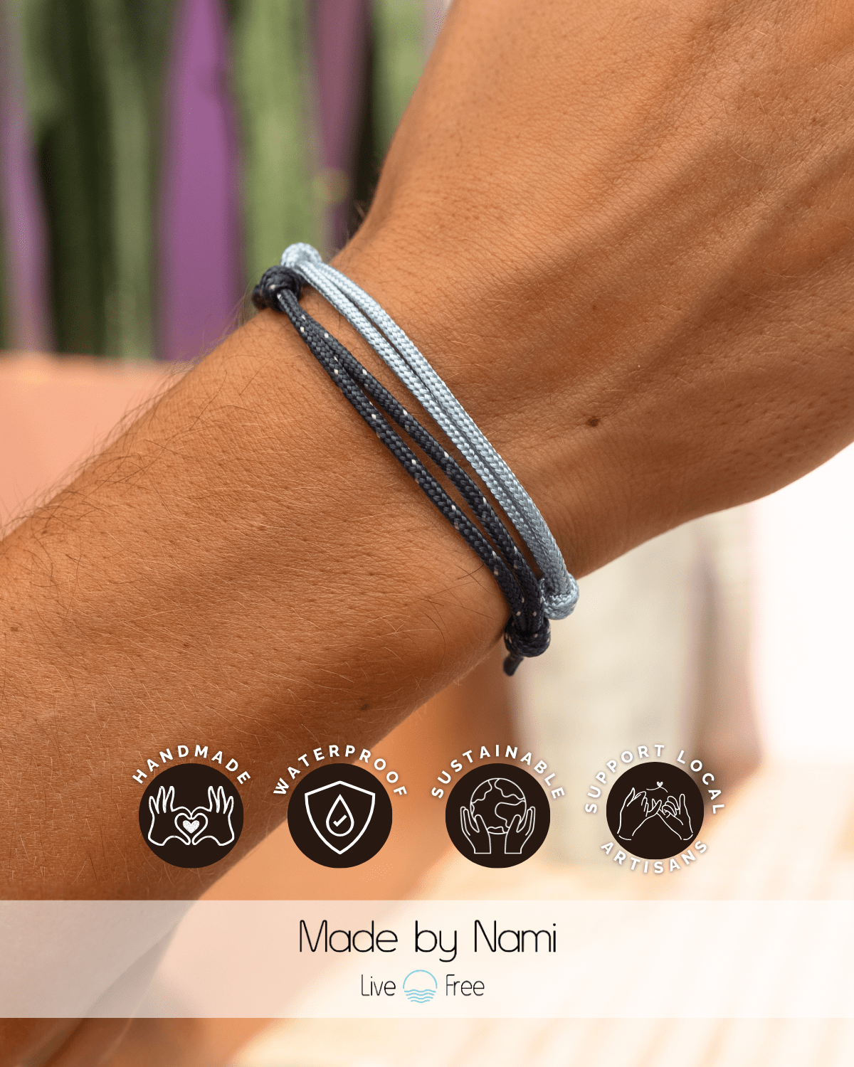 Surfer Armband Set Blau – Handgefertigt & Wasserfest