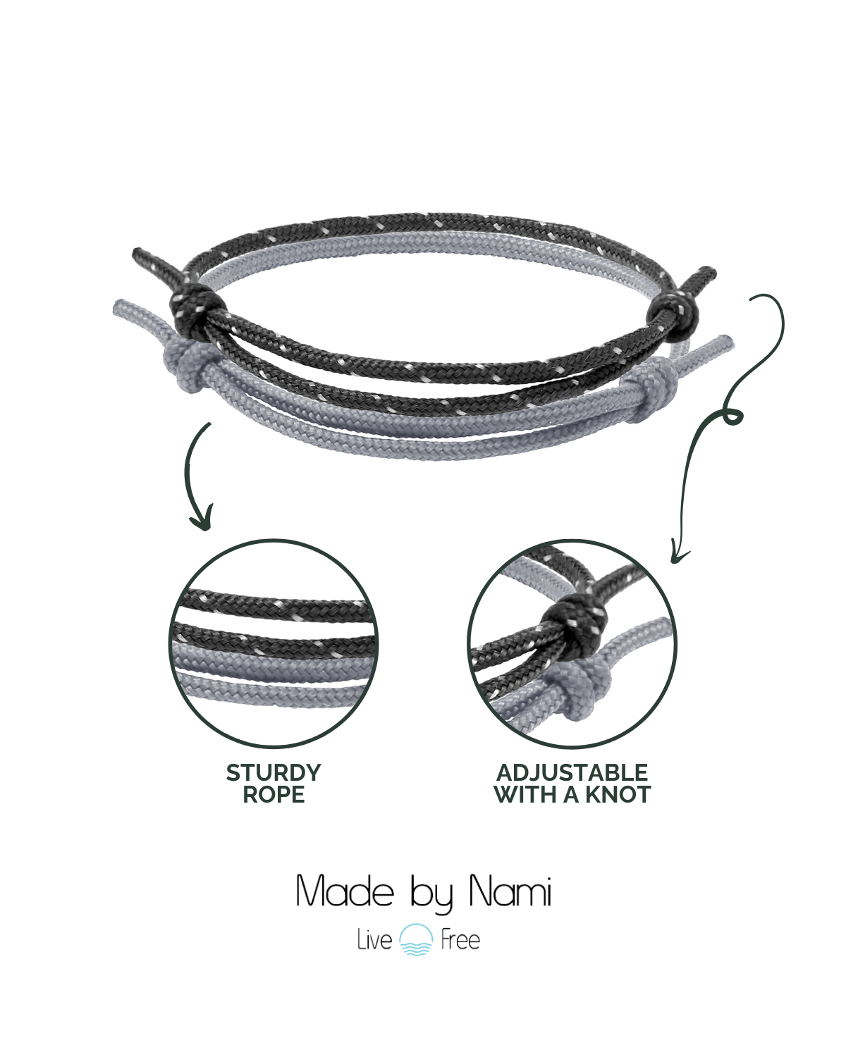 Surfer Armband 2er Set Schwarz & Grau – Wasserfest & Handgefertigt