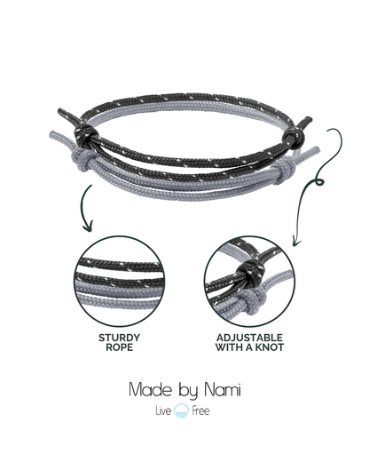 Surfer Armband 2er Set Schwarz & Grau – Wasserfest & Handgefertigt