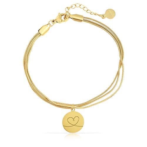 Dreireihiges Schlangenketten-Armband mit personalisierter Gravur für Initialen, Namen & Symbole – Gold