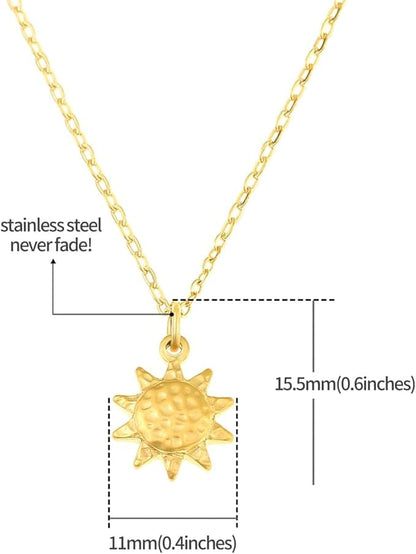 Goldene Sonne Halskette Damen Hammerschlag