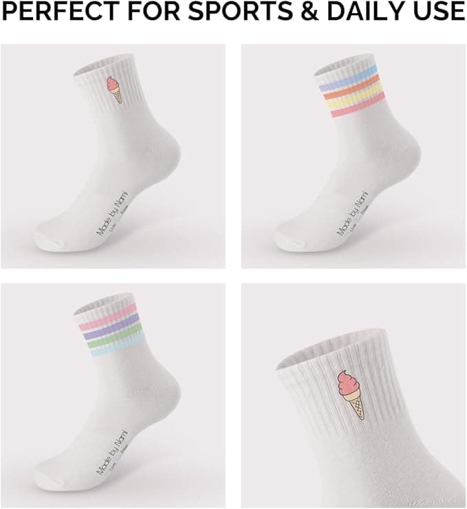 3 Paar Weiße Crew Socks mit Motiv