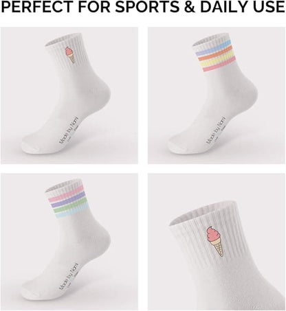 3 Paar Weiße Crew Socks mit Motiv