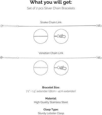 Silber Armband Set Herren – Edelstahl Snake & Venezia
