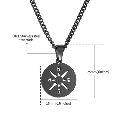 Herren Halskette Kompass Anhänger – Edelstahl Schwarz 60 cm