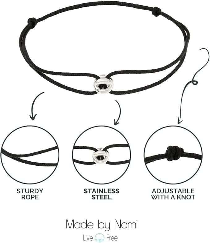 Schwarzes Silber Armband Unisex – Handgefertigt & Wasserfest