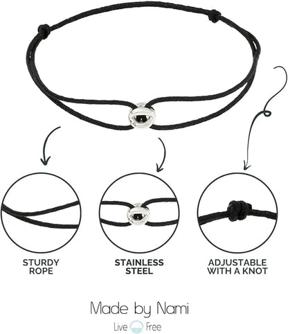 Schwarzes Silber Armband Unisex – Handgefertigt & Wasserfest