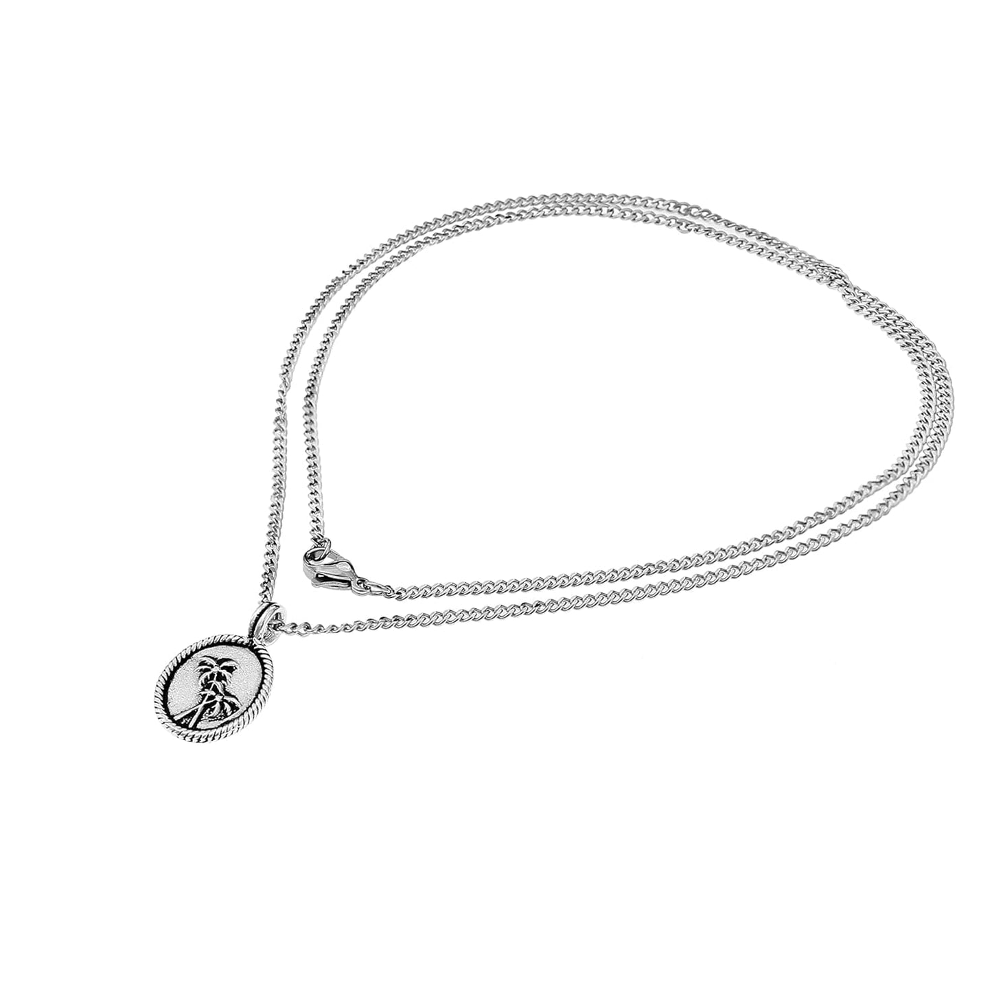 Silberne Surferkette Herren mit Palmenanhänger 60 cm