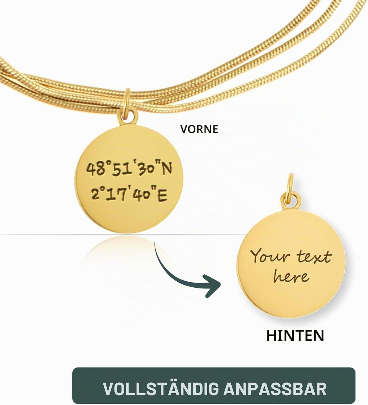Dreireihiges Schlangenketten-Armband mit personalisierter Gravur für Initialen, Namen & Symbole – Gold