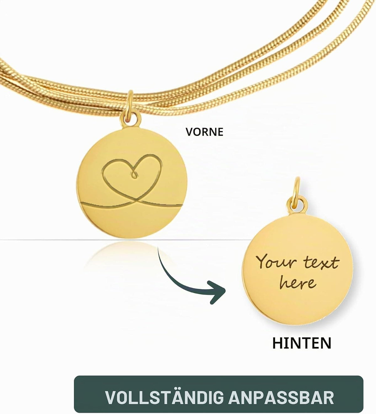 Dreireihiges Schlangenketten-Armband mit personalisierter Gravur für Initialen, Namen & Symbole – Gold
