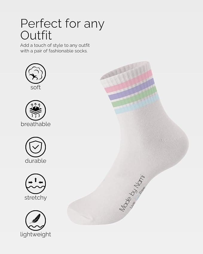 3 Paar Weiße Crew Socks mit Motiv