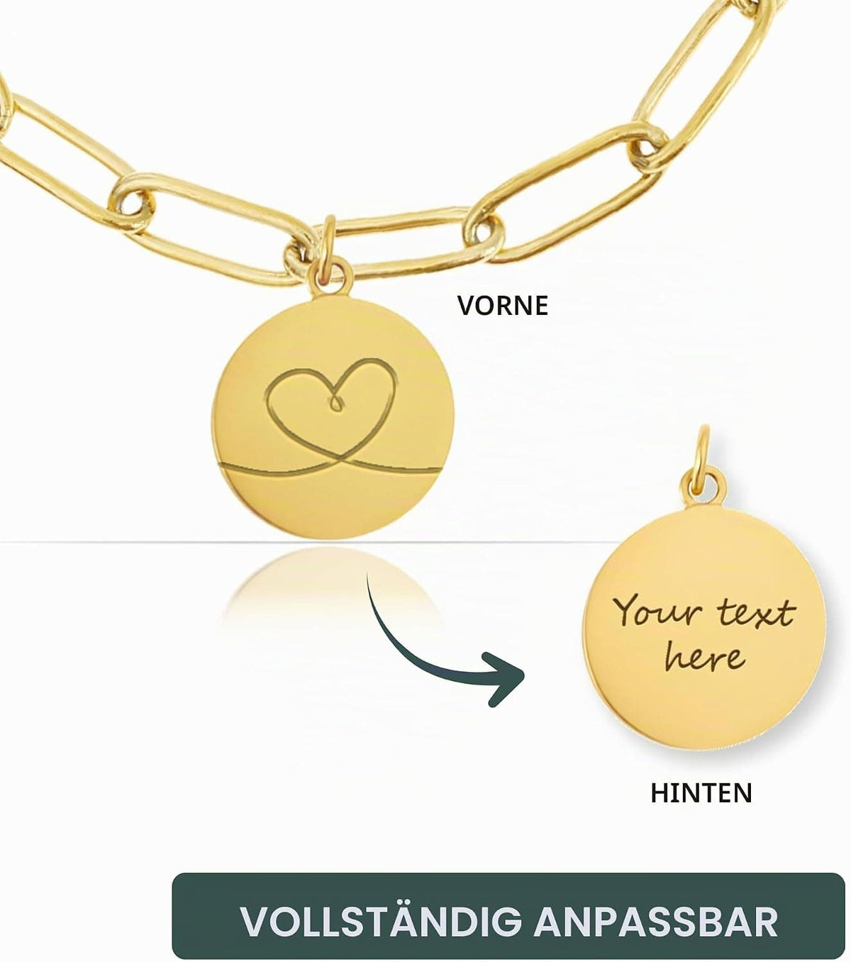 Paperclip-Kettenarmband mit personalisierter Gravur für Initialen, Namen &Symbole – Gold