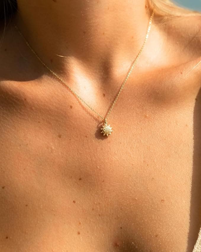 Goldene Sonne Halskette Damen Hammerschlag