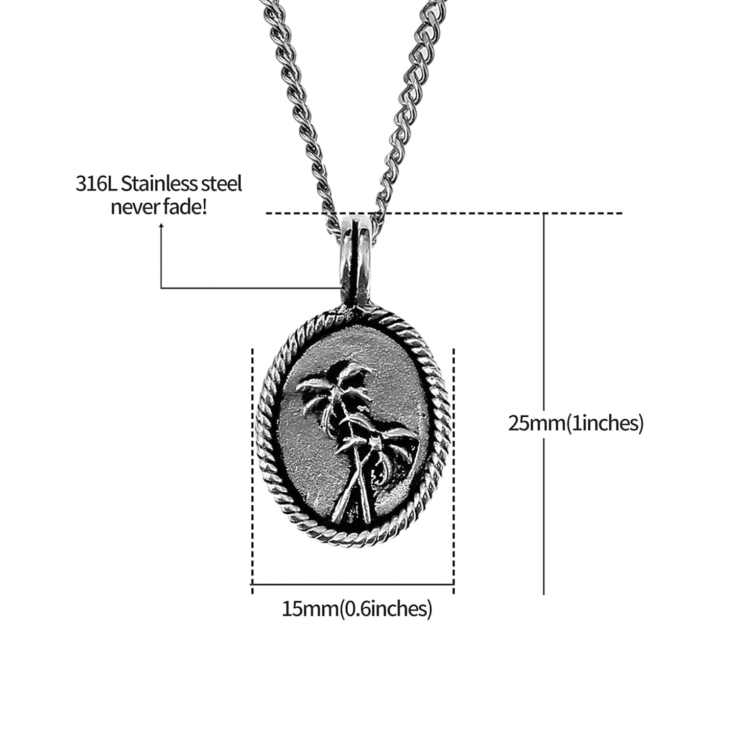 Silberne Surferkette Herren mit Palmenanhänger 60 cm