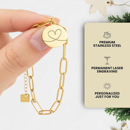 Paperclip-Kettenarmband mit personalisierter Gravur für Initialen, Namen &Symbole – Gold