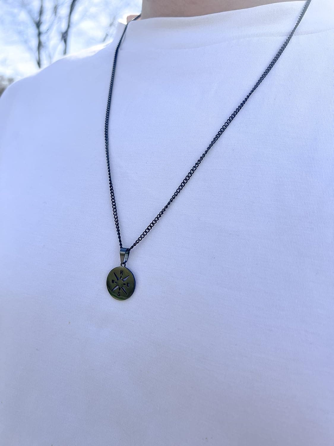 Herren Halskette Kompass Anhänger – Edelstahl Schwarz 60 cm