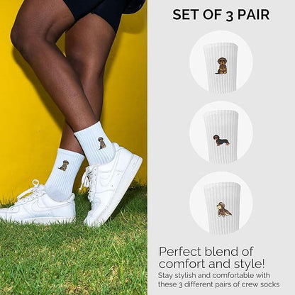 3 Paar Weiße Socken mit Dackel Motiv