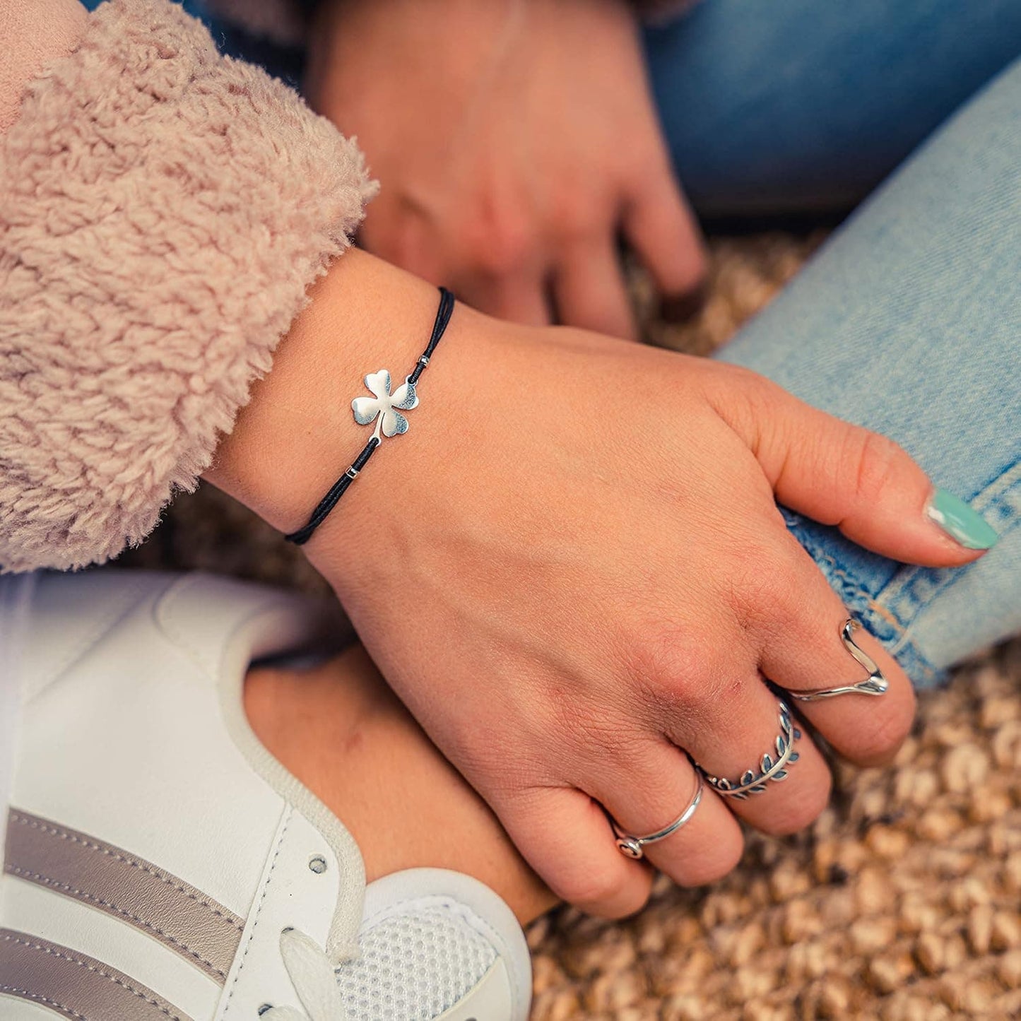 Glücksarmband Kleeblatt Silber – Verstellbares Freundschaftsband