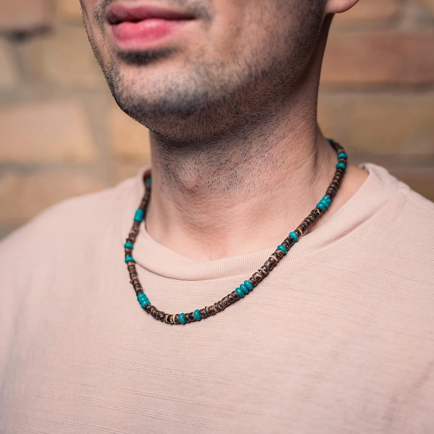 Surfer Halskette Kokosperlen Braun Türkis