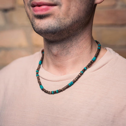 Surfer Halskette Kokosperlen Braun Türkis