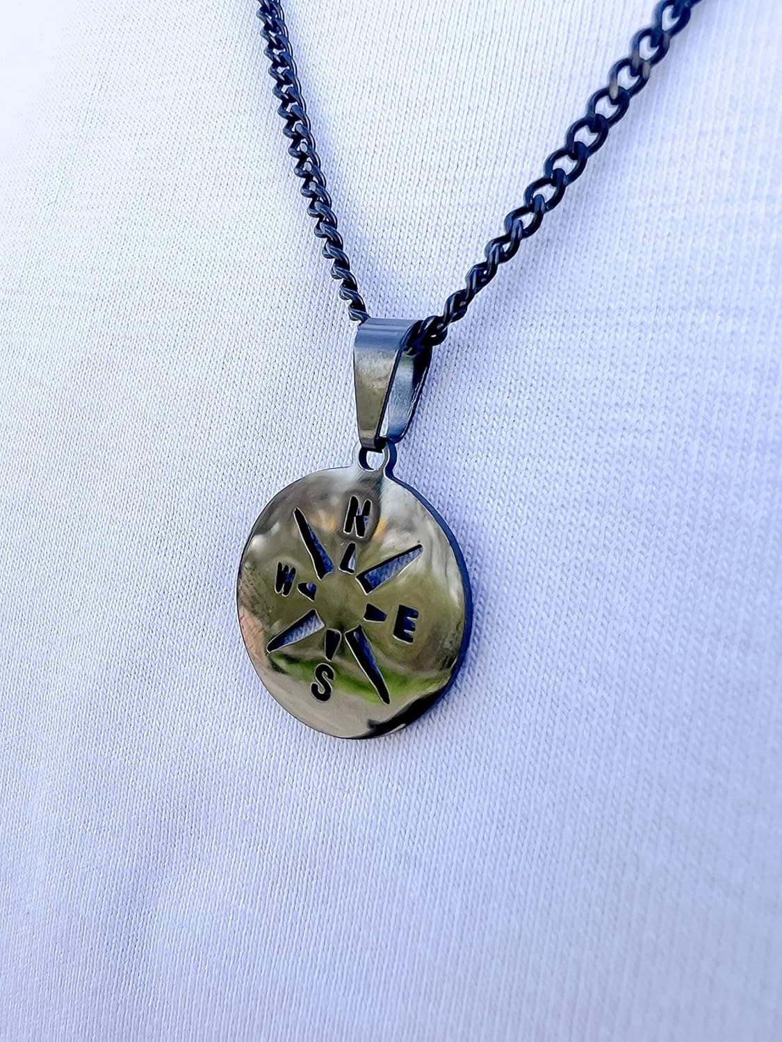 Herren Halskette Kompass Anhänger – Edelstahl Schwarz 60 cm