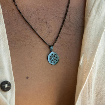 Herren Halskette Kompass Anhänger – Edelstahl Schwarz 60 cm