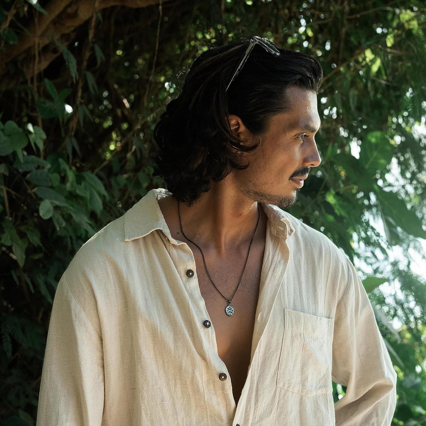 Herren Halskette Kompass Anhänger – Edelstahl Schwarz 60 cm