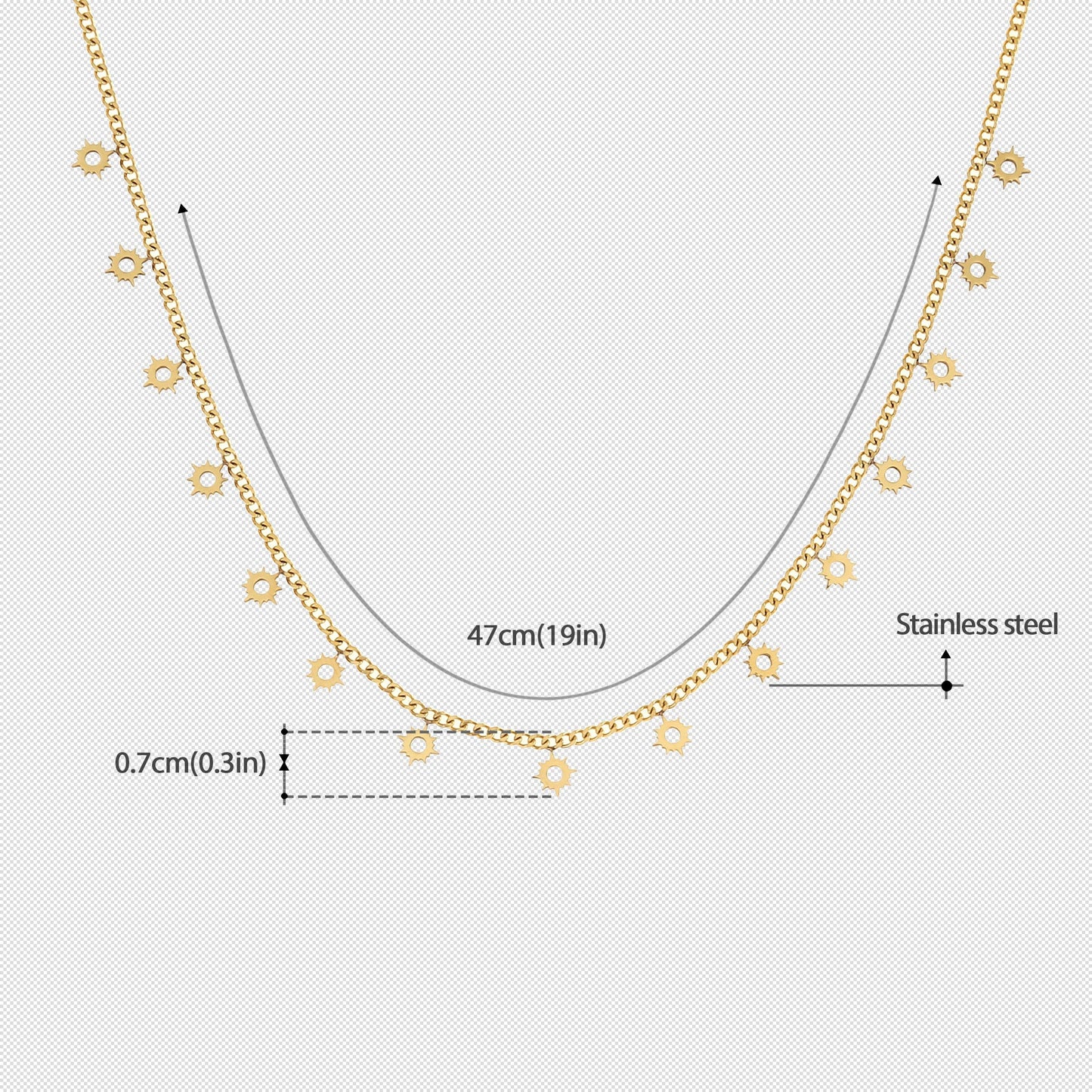 Goldene Halskette mit kleinen Sonnen